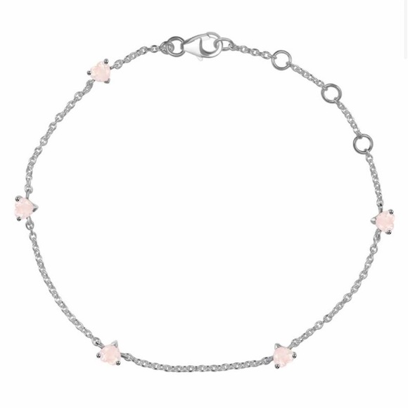 Natural Rose Quarts Heart Shape 925 Sterling Silver Dainty Gemstone Bracelet - Picture 3 of 3